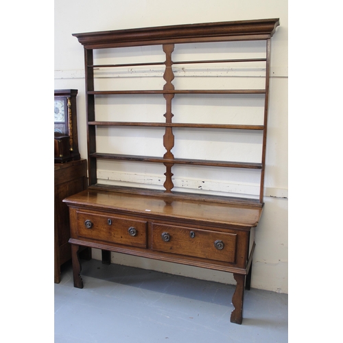 1474 - Late 18th / early 19th Century oak dresser having shelved back with two deep drawers and later repla... 