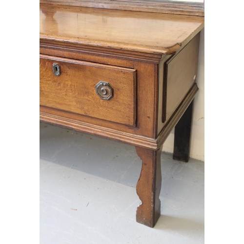 1474 - Late 18th / early 19th Century oak dresser having shelved back with two deep drawers and later repla... 