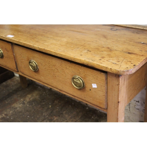 1477 - 19th Century pine dresser, having plate rack above two short drawers with later brass circular handl... 