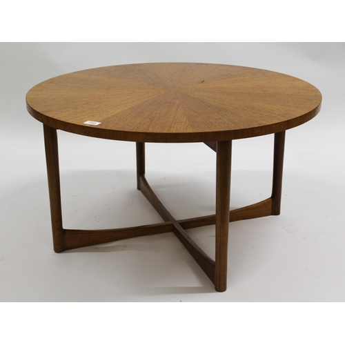 1485 - Mid 20th Century McIntosh circular teak star burst coffee table, 84cm diameter