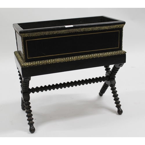 1489 - Napoleon III ebonised and ormolu mounted rectangular jardiniere on crossover bobbin supports