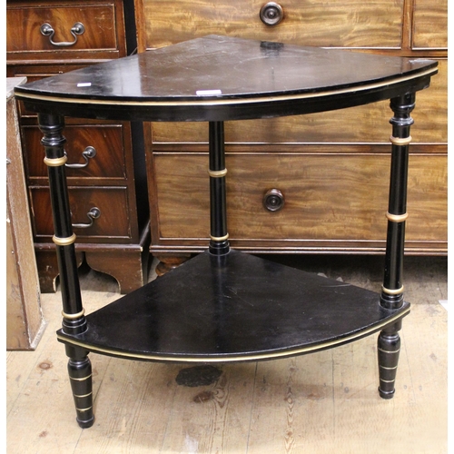 1496 - 19th Century ebonised and parcel gilt two tier corner table on turned supports, 75cm wide x 71cm hig... 