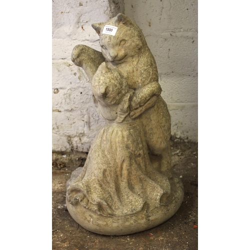 1500 - Modern cast concrete figure of dancing cats, 54cm high