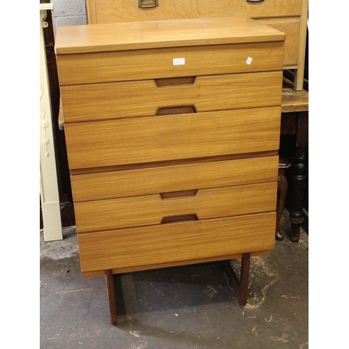 1505 - Mid 20th Century teak dressing table and stool by Uniflex, together with a matching six drawer chest... 