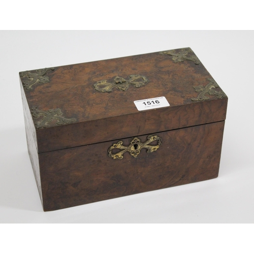 1516 - Victorian figured walnut brass mounted rectangular tea caddy