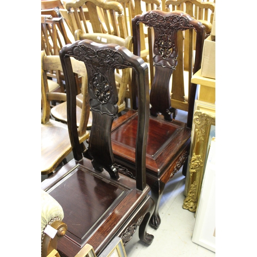 1518 - Pair of good quality Chinese carved hardwood  side chairs