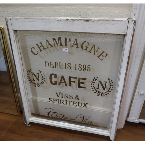 1521 - Painted casement window stencil decorated with French cafe sign, 79 x 93cm