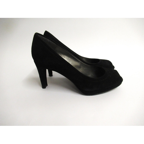 17 - Stuart Weitzman for Russell & Bromley, black suede peep toe shoes, 3in heel, size UK 4 / USA 6, as n... 