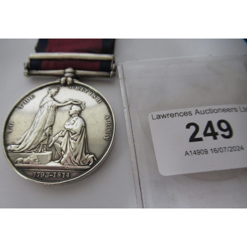 249 - 1793-1814 Military General Service medal with Vittoria bar (name erased)