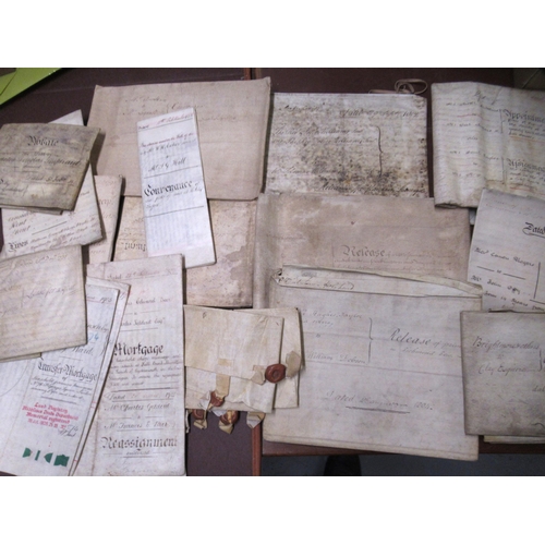 264 - Box containing a collection of various indentures on vellum, including early 19th Century