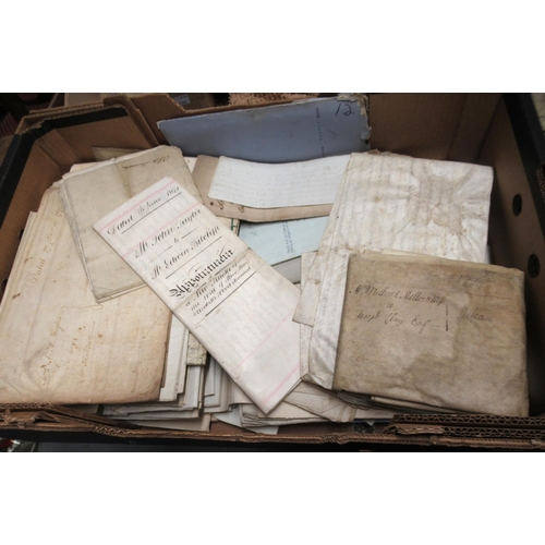 264 - Box containing a collection of various indentures on vellum, including early 19th Century