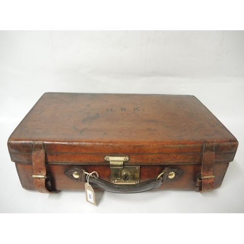 308 - Army & Navy good quality leather suitcase with brass fittings