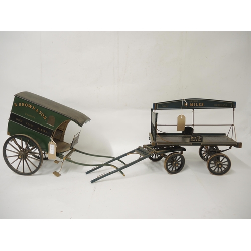 332 - Two hand built model horse drawn trade carts, inscribed B. Brown & Sons, Redhill Bakers and M. Miles... 