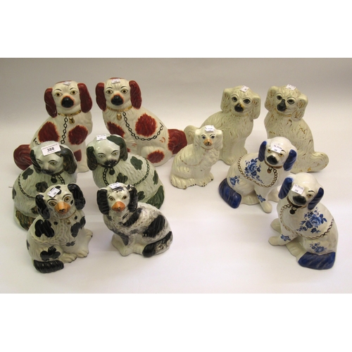 388 - Two pairs of 19th Century Staffordshire figures of seated spaniels, together with a quantity of othe... 