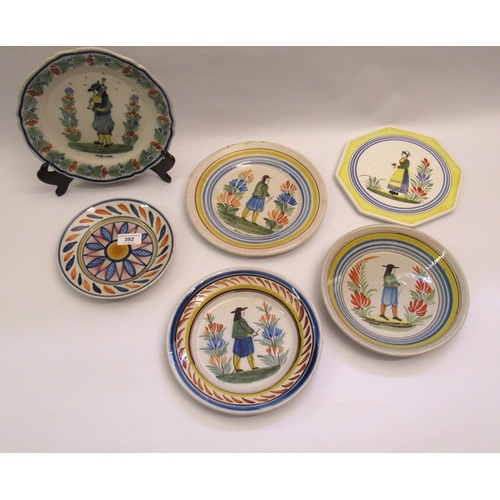 392 - Group of six various Quimper pottery plates