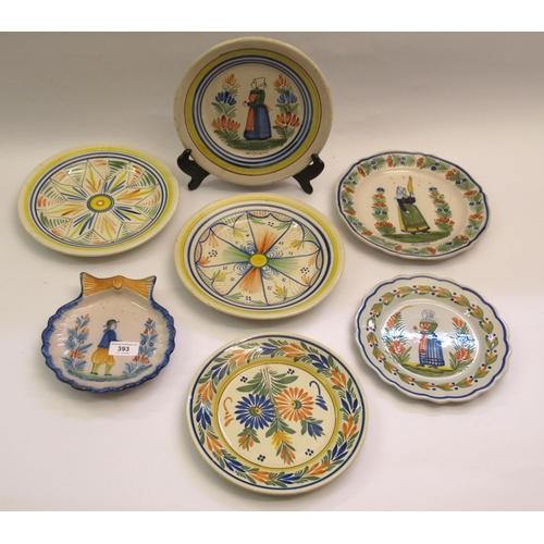 393 - Group of seven various Quimper pottery plates and dishes