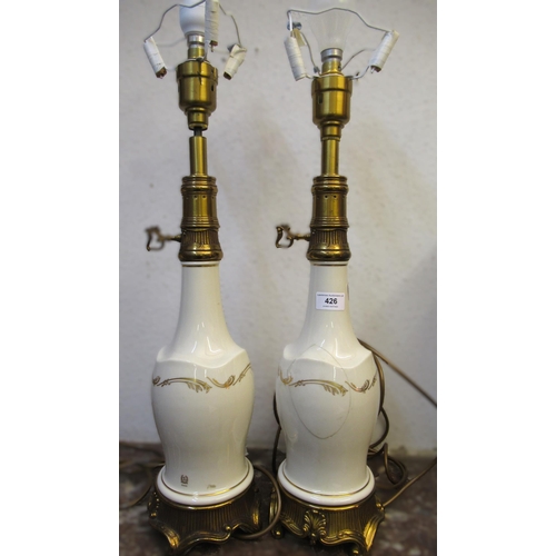 426 - Pair of Continental porcelain and gilt metal mounted table lamps with shades