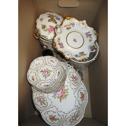 429 - Pair of Continental porcelain floral decorated jardinieres, two handled sucrier cover and stand, set... 