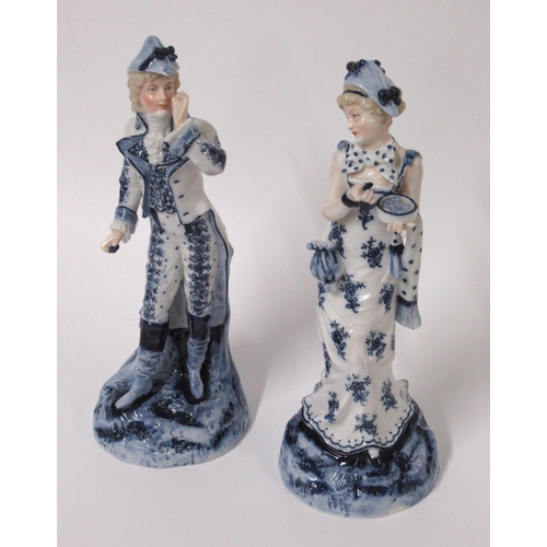 453 - Pair of Meissen blue and white Onion pattern figural table salts, 16cm high together with a pair of ... 