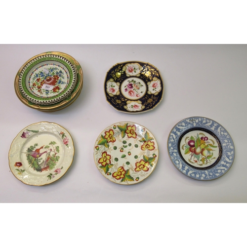 531 - Pair of 19th Century Swansea Pearlware ribbon plates painted with flowers, 20cm diameter, together w... 