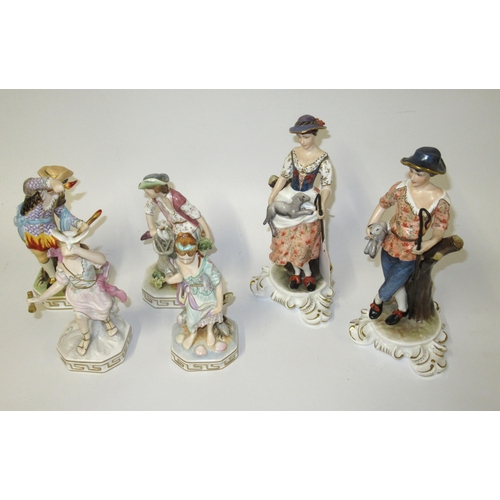 592 - Pair of modern Royal Crown Derby figures of a shepherd and shepherdess, together with a set of four ... 