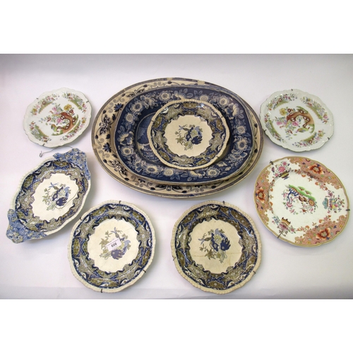 606 - Two 19th Century blue and white transfer printed oval plates, another oval plate (at fault) and a qu... 