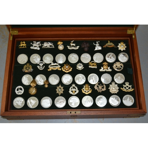 655 - Birmingham Mint, cased collection of fifty two Great British Regiments silver medallions and cap bad... 