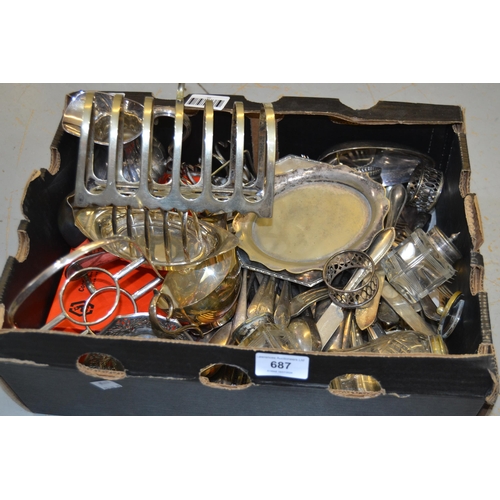 687 - Box containing a collection of various items of silver plate