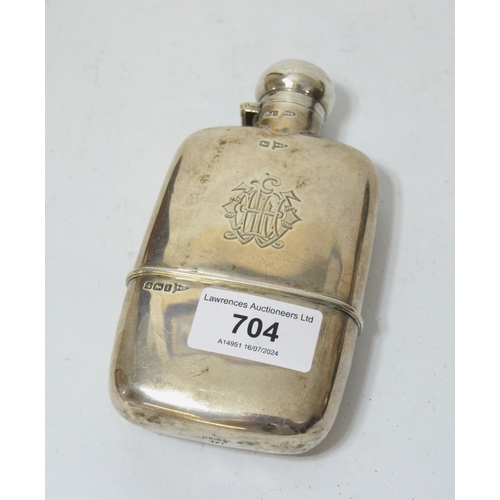 704 - Early 20th Century silver hip flask, Sheffield 1911