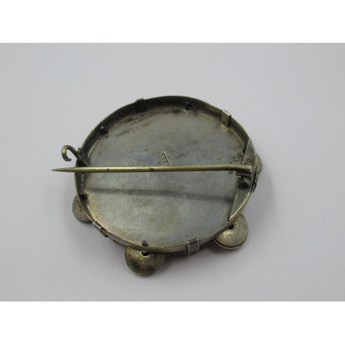 739 - Silver brooch in the form of a tamborine bearing monogram LEK