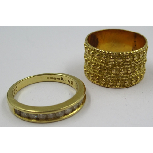 775 - 18ct Yellow gold half eternity ring set diamonds, size N, 3.6g, together with a Middle Eastern yello... 