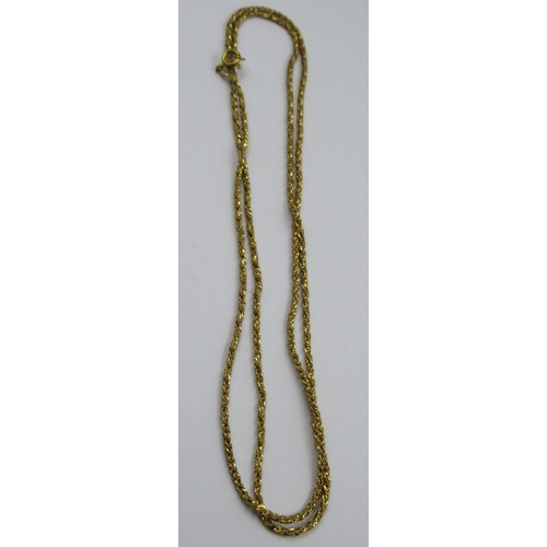 786 - 18ct Yellow gold rope link chain, 68cm, 12g