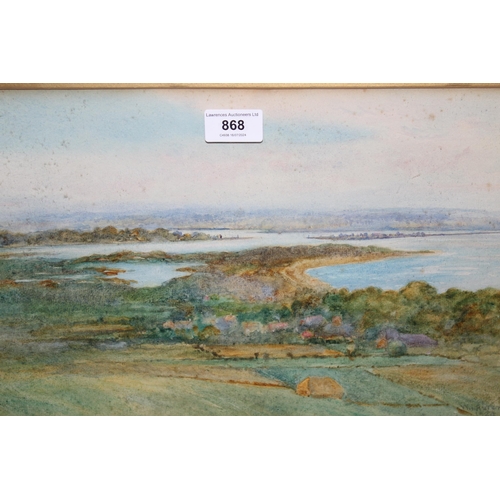 868 - W.I. Aston watercolour, coastal inlet with village, signed, gilt framed, 24 x 38cm