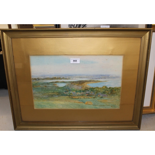 868 - W.I. Aston watercolour, coastal inlet with village, signed, gilt framed, 24 x 38cm