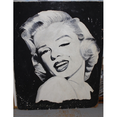 871 - Monochrome mixed media on board, portrait of Marilyn Monroe, indistinctly signed, 49cm x 39cm