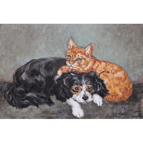 873 - Jean Parry Williams, oil on canvas, study of a cat and dog, 35.5 x 45.5cm, gilt framed