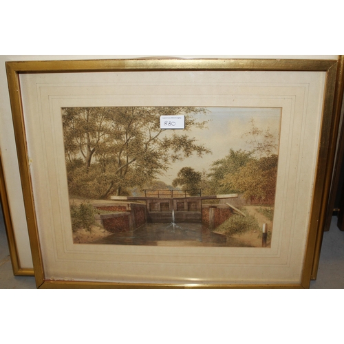 880 - James Lawson Stewart, pair of gilt framed watercolours, views of a lock on the old Fleet canal, Hamp... 