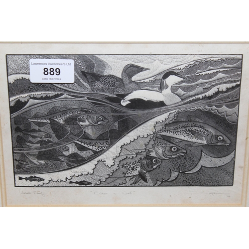 889 - Colin Paynton, artist proof print titled ' Eider and Cod ', signed and dated 1988, gilt framed, 13 x... 