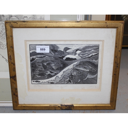 889 - Colin Paynton, artist proof print titled ' Eider and Cod ', signed and dated 1988, gilt framed, 13 x... 