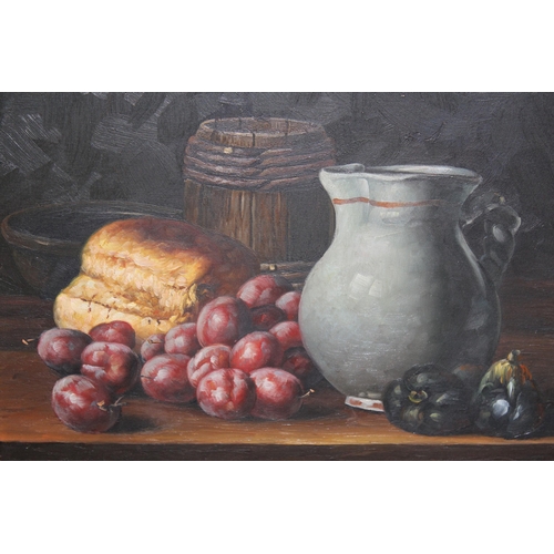 891 - Set of four 20th Century oil paintings on panel, still life of fruit, 20 x 25cm each, gilt framed