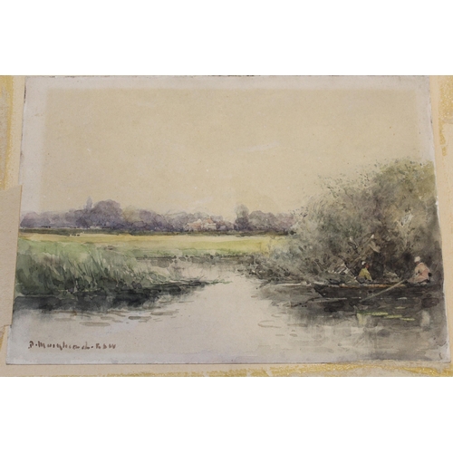 899 - D. Muirhead RSW, watercolour, river scene with figures in an open boat, 17 x 25cm, unframed, Edward ... 