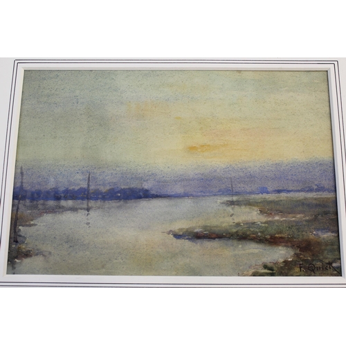 900 - F. Quick, watercolour, sunset estuary scene, 20 x 30cm, J.G. Winton Diston, watercolour, coastal sce... 