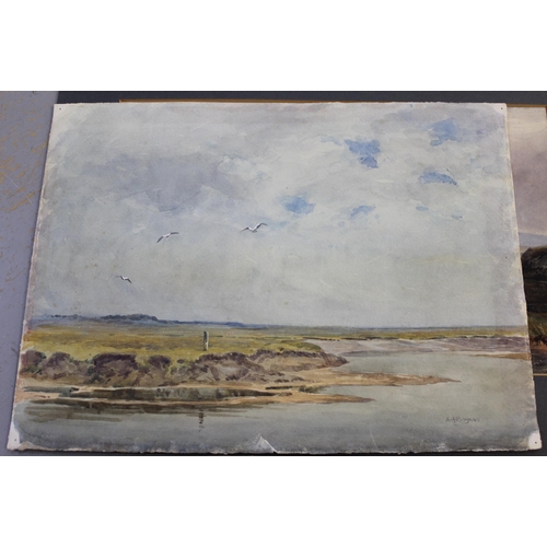 900 - F. Quick, watercolour, sunset estuary scene, 20 x 30cm, J.G. Winton Diston, watercolour, coastal sce... 