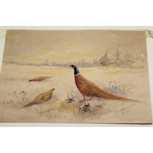 901 - Follower of Archibald Thorburn, watercolour, pheasants in a winter landscape, bearing signature, 10 ... 