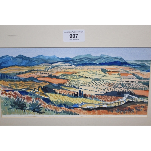 907 - Attributed to Guy Malet, watercolour, Provence landscape, 12 x 28cm, unframed, together with John Je... 