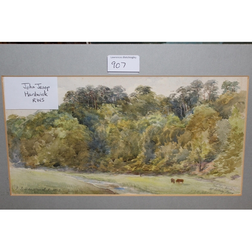 907 - Attributed to Guy Malet, watercolour, Provence landscape, 12 x 28cm, unframed, together with John Je... 