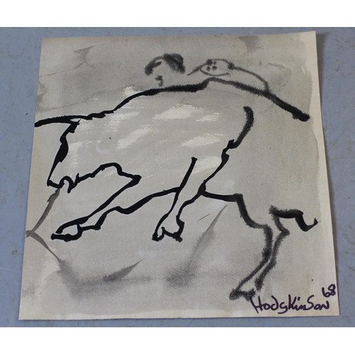 911 - Manner of Frank Hodgkinson, ink and wash, stylised study of a bull, bearing signature and date '68, ... 