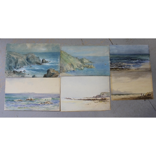 914 - Collection of seven various small unframed watercolour seascapes, unsigned, the largest 19 x 30cm