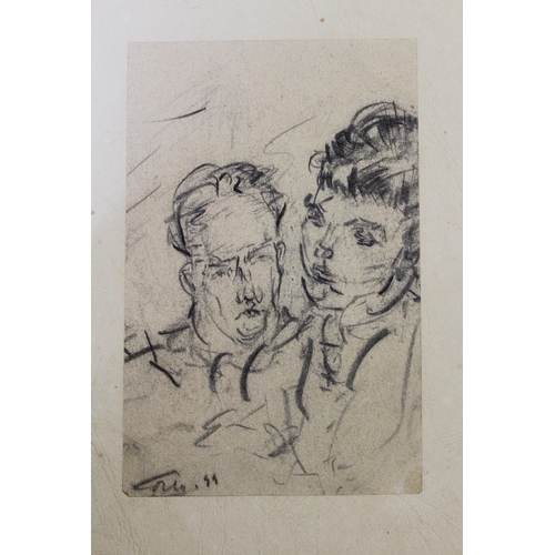 916 - Shaun Corby, small pencil drawing, head and shoulder study of a man and woman, signed and indistinct... 