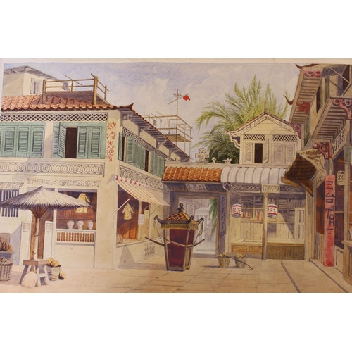 919 - Watercolour, Chinese town scene with a sedan chair to the foreground, 25 x 38cm, unframed, watercolo... 